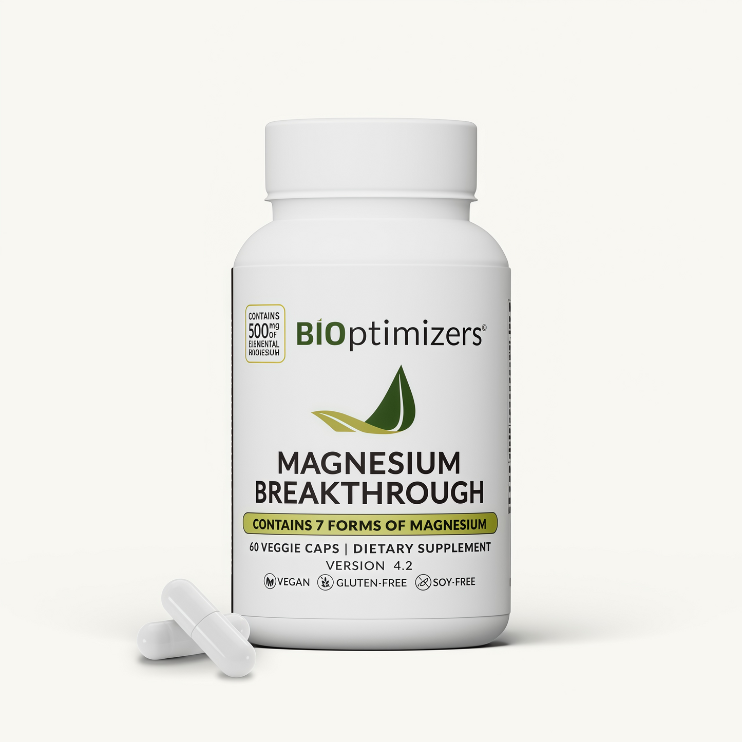 BIOptimizers Magnesium Breakthrough Supplement with 500mg - 7 Forms of Magnesium: Glycinate, Malate, Citrate, and More - Natural Support for Sleep and Cognitive Function -60 Capsules- Calming Vitamins